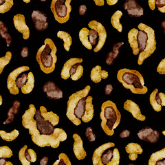 Colorful leopard print pattern on a dark background showcasing unique watercolors and textures
