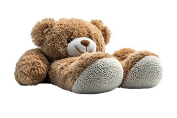 a stuffed bear lying down. 