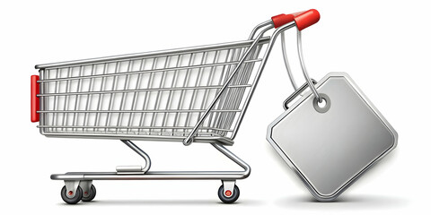 Isolated Sale Tag and Retail Shopping Cart Vector Design for E-commerce Promotions and Marketing, Clean White Background