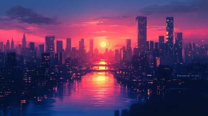 Fototapeta premium The nighttime city skyline showcases illuminated skyscrapers and bustling streets, showcasing urban life and modern architecture under a dark sky