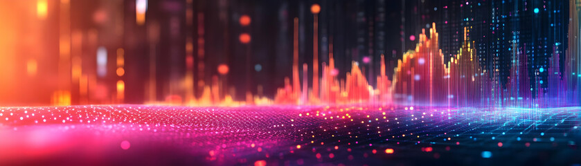Abstract Digital Art of Glowing Profit Growth Charts in Colorful Environment - Financial Success and Achievement Concept for Stock Photos