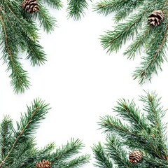 Watercolor Christmas greenery frame with white background