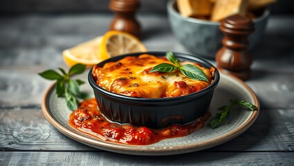 Delicious traditional Greek moussaka with beef mince, eggplant and bechamel sauce
