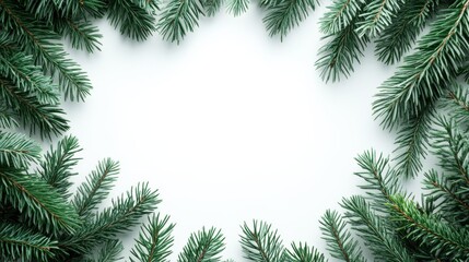 Watercolor Christmas greenery frame with white background