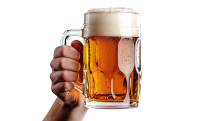 Hand Holding Frothy Beer Mug Cutout Isolated on Transparent or white Background PNG