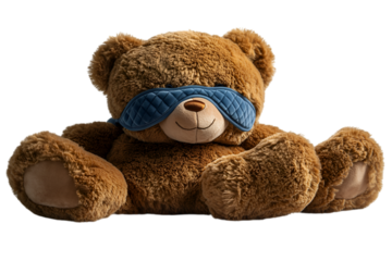 a teddy bear wearing a blindfold. 