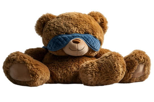 a teddy bear wearing a blindfold. 