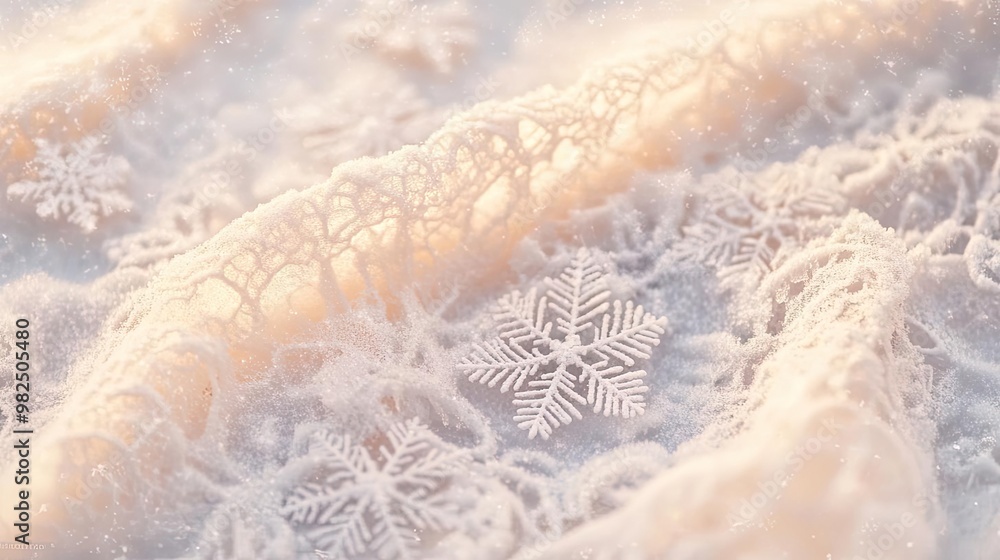Poster delicate snowflakes adorn a soft fabric, creating a serene winter scene filled with beauty and tranq