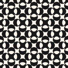 Abstract floral geometric seamless pattern. Simple vector black and white minimal ornament in asian style. Elegant monochrome background texture with floral silhouettes, leaves, curved shapes