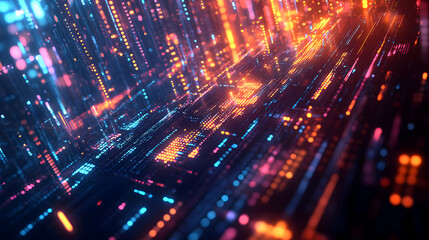 Obraz premium 3D Glowing Abstract Business Tools Art: Digital Design Featuring Retail Analytics Elements for Marketing Advertisements on White Background