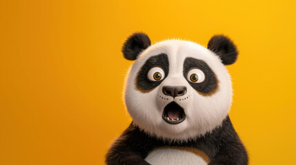 Obraz premium A surprised panda with wide, expressive eyes stands out against a minimalist backdrop, exuding a mix of cuteness and humor.