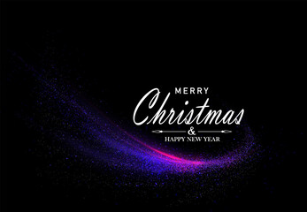 Merry Christmas. Isolated arc of blue and red gradient with tinsel on black background.