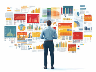 Flat Candid Illustration of Business Analyst Analyzing Coupon Promotion Impact on Digital Dashboard for Marketing and Retail Analytics