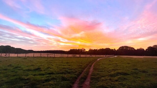 Sunset over the field in Hilden Germany