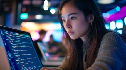 Female Coder Working on Laptop