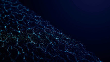Futuristic point wave of particles. Visualization of sound waves. Technology or science banner. Abstract digital 3D wave. Vector illustration.