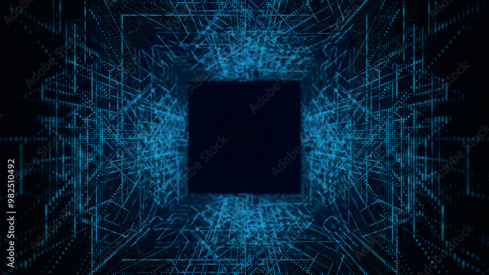Poster abstract technological background. sci-fi flight through high-tech tunnel. flight through cyberspace