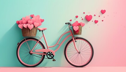 A minimalist doodle of bicycle with basket full of hearts, simple lines