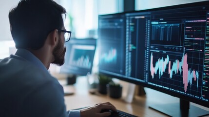 A Business Analyst Studying Software Industry Trends Displayed on a Computer Screen