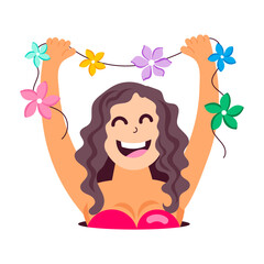 Hawaiian dancer holding flower, flat sticker 