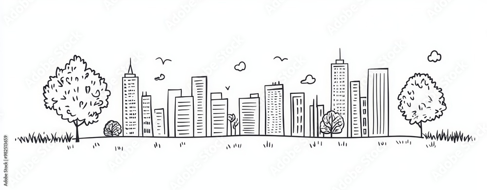 Poster drawing of modern cityscape in one continuous line. view of new york city architecture. a silhouette