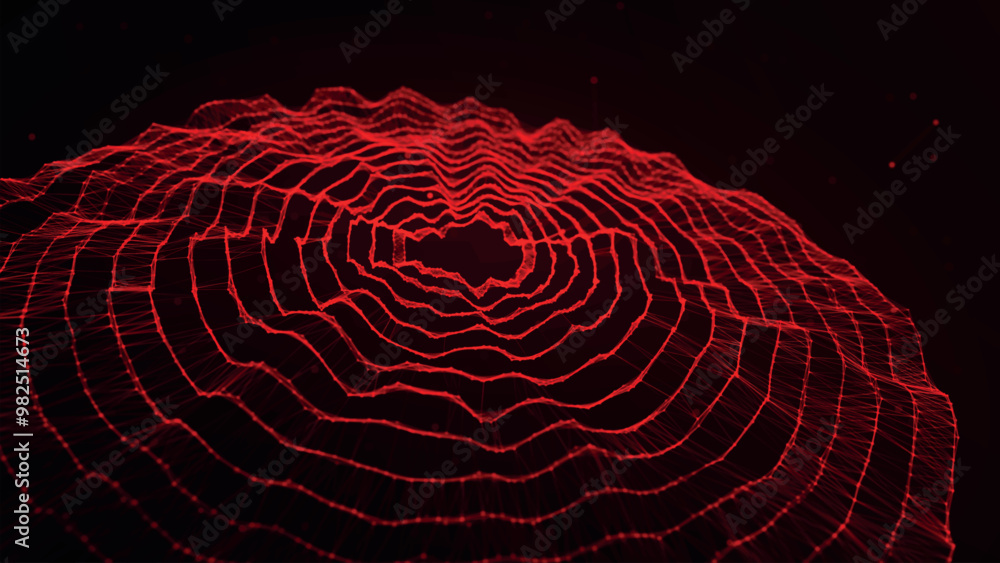 Poster abstract background with dynamic wave. circular wave of dots. musical sound wave. dark background. b