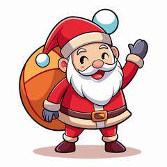 A cheerful cartoon Santa Claus with a big, happy smile. He's carrying a sack full of presents and is ready to spread holiday cheer. Perfect for festive designs, greeting cards, and more.