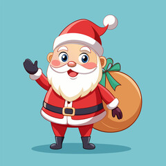 A jolly Santa Claus cartoon character, wearing a red suit and carrying a sack of gifts. Perfect for Christmas cards, holiday decorations, and festive designs.