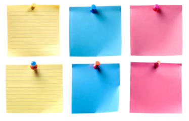 Multicolored stickers isolated on transparent backgrounds. Concept of a note on the wall, memo.