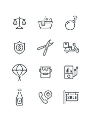 Interface, Message, Mobile, Money, Network, set of icons for web design, vector illustration