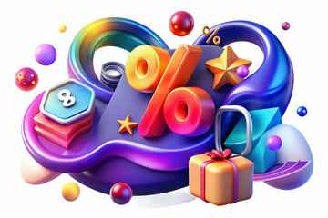 Fototapeta premium Vibrant Glowing Abstract Art for E-Commerce with Floating Discount Symbols - Perfect for Retail Promotions and Online Sales Advertising