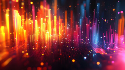 3D Abstract Glowing Profit Growth Charts: A Digital Art Piece Showcasing Financial Success and Achievement in a Vibrant Colorful Environment