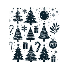 Obraz premium Set of Christmas christmas trees ornament decoration silhouette vector art illustration on a white background