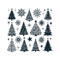 Obraz premium Set of Christmas christmas trees ornament decoration silhouette vector art illustration on a white background