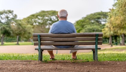 Fototapeta premium mature man sits alone on a park bench