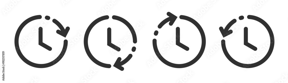 Poster time flexible reverse forward icon vector, delay start timer pictogram simple symbol graphic set, sh