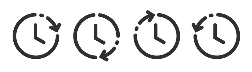 Time flexible reverse forward icon vector, delay start timer pictogram simple symbol graphic set, short timer of history backward watch clock hour period arrow sign line stroke outline image clip art 