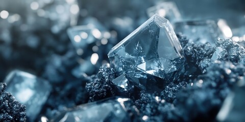 Stunning close-up of sparkling blue crystals embedded in textured surface, showcasing natural beauty and intricate facets.