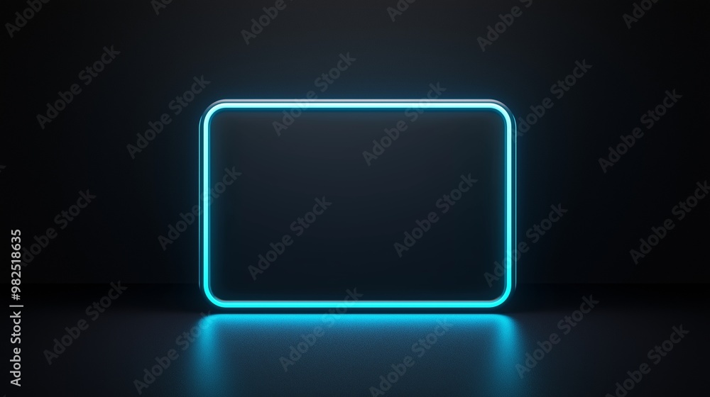 Fototapete glowing neon rectangle frame on dark background. retro futuristic concept. image for poster and game