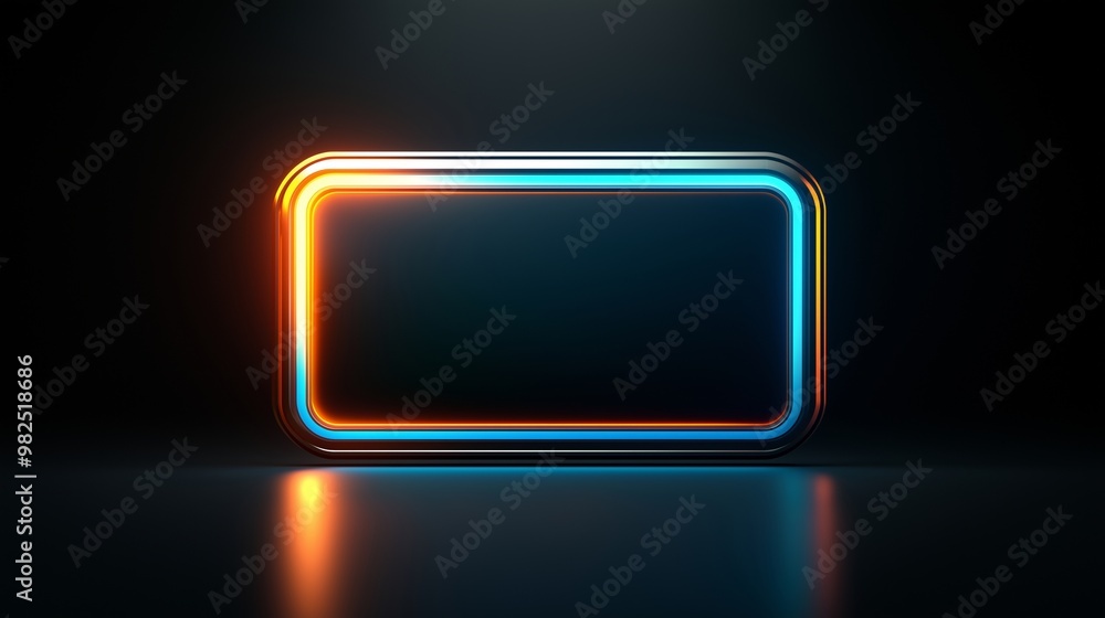 Fototapete glowing neon rectangle frame on dark background. retro futuristic concept. image for poster and game