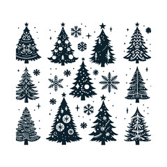 Obraz premium Set of Christmas christmas trees ornament decoration silhouette vector art illustration on a white background