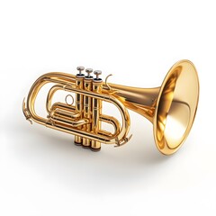 Detailed, high-resolution photograph of a polished bugle with a gleaming brass finish