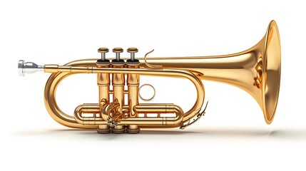 Naklejka premium High-definition close-up of a bugle with focus on its polished brass body image