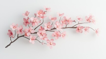 Fototapeta premium Delicate Cherry Blossom Branch in 3D on White Background