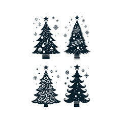 Set of Christmas christmas trees ornament decoration silhouette vector art illustration on a white background