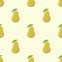 Seamless Vecor Pattern with Yellow Pear Fruits with leaves, hand draw, textile, scrapbooking