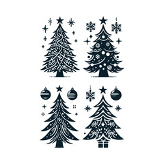 Set of Christmas christmas trees ornament decoration silhouette vector art illustration on a white background