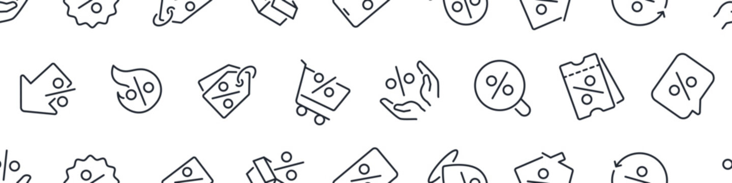 Sale and discount icons seamless pattern isolated on white.