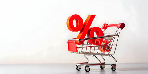 Isolated Shopping Cart with Percentage Sign Vector - Modern Design Highlighting Discounts for E-commerce and Marketing on White Background