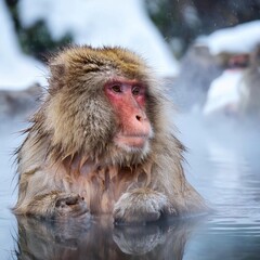 Obraz premium 温泉につかる猿